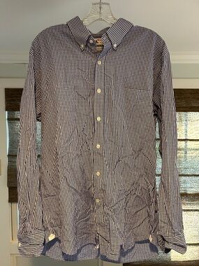 J Crew Men's Blue and White Gingham Button-Down Shirt